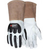 MCR Safety Size M Goatskin Welding Glove Use for General Welding, Gauntlet Cuff, Straight Thumb, White/Brown, Paired 48406M - 98975766