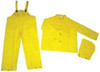 MCR Safety Size L Yellow Rain Three Piece Suit 54" Chest, 0.35mm PVC & Polyester, Detachable Hood, Snap Closure, Welded Seams, Take Up Snaps at Wrists & Ankles, Bib Pants, Snap Fly 2003L - 02482149