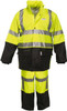 MCR Safety Size L Lime & Black Rain Flame Resistant/Retardant Disposable Encapsulated Suit 54" Chest, PU & Polyester, Attached Hood, Zipper Closure, Welded Seams, Elastic Wrists, Open Ankles, Waist Length Pants, Plain Front Fly 5182SL - 54579651