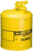 Justrite 5 Gal Galvanized Steel Self-Closing, Self-Venting, Full-Length Flame Arrester 16-7/8" High x 11-3/4" Diam, Yellow 7150200 - 07314347