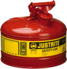 Justrite 2.5 Gal Galvanized Steel Type I Safety Can 11-1/2" High x 11-3/4" Diam, Red with Yellow 7125100 - 30086003