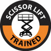 AccuformNMC Pack of 25 Scissor Lift Trained, Hard Hat Labels Round, Black & Orange on White, 0.004" Thick, Indoor or Outdoor, Adhesive Backed, For Accident Prevention HH123R - 37669959