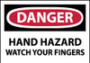 AccuformNMC 5 Qty 1 Pack Hazardous Materials Label, Header: DANGER Legend: Danger - Hand Hazard - Watch Your Fingers, English, 5 x 3", Red, Black, White, Pressure Sensitive Vinyl D141AP - 74736273