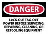 AccuformNMC 5 Qty 1 Pack Accident Prevention Label, Header: DANGER Legend: Danger - Lock Out, Tag-out Power Before Servicing, Repairing, Cleaning, or Retooling Equipment, English, 5 x 3", Red, Black, White, Pressure Sensitive Vinyl D303AP - 75258343