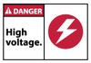 AccuformNMC 5 Qty 1 Pack Accident Prevention Label, Header: DANGER Legend: Danger - High Voltage, Graphic: Lightning Bolt in Red Circle, English, 5 x 3", Red, Black, White, Pressure Sensitive Vinyl DGA10AP - 76492727