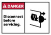 AccuformNMC 5 Qty 1 Pack Accident Prevention Label, Header: DANGER Legend: Danger - Disconnect Before Servicing, Graphic: Plug out of Outlet, English, 5 x 3", Red, Black, White, Pressure Sensitive Vinyl DGA23AP - 76492800