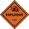 AccuformNMC Accident Prevention Label Legend: Explosive 1.2C, Graphic: Explosive, English, 4 x 4", Black, Orange, Pressure Sensitive Vinyl DL43ALV - 79617254