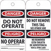 AccuformNMC Safety & Facility Tags, Message Type: Accident Prevention Tag, DANGER - DO NOT OPERATE, Back Legend: DANGER - DO NOT REMOVE THIS TAG, Material Type: Unrippable Vinyl, Language: English & Spanish RPT90ST - 38005278