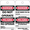 AccuformNMC Pack of (25) 6" High x 3" Long, DANGER - DO NOT OPERATE, English & Spanish Safety & Facility Accident Prevention Tags Tag Header: Danger, 2 Sides, White Poly RPT219ST - 39734405