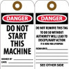 AccuformNMC Pack of (25) 6" High x 3" Long, DANGER - DO NOT START THIS MACHINE, English Safety & Facility Accident Prevention Tags Tag Header: Danger, 2 Sides, White Unrippable Vinyl RPT7CG - 39734769