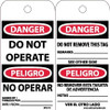 AccuformNMC Pack of (25) 6" High x 3" Long, DANGER - DO NOT OPERATE, English & Spanish Safety & Facility Accident Prevention Tags Tag Header: Danger, 2 Sides, White Unrippable Vinyl RPT219 - 39734918