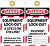 AccuformNMC 10 Qty 1 Pack 3" High x 6" Long, DANGER - EQUIPMENT LOCK-OUT - A LIFE IS ON THE LINE THIS TAG & LOCK TO BE REMOVED ONLY BY THE PERSON SHOWN ON BACK, English Safety & Facility Lockout Tag, 2 Sides, Vinyl LOTAG18 - 74757873