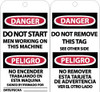 AccuformNMC 25 Qty 1 Pack 3" High x 6" Long, DANGER - DO NOT START- MEN WORKING ON THIS MACHINE, English & Spanish Safety & Facility Accident Prevention Tag Tag Header: Danger, 2 Sides, Black, Red & White Unrippable Vinyl RPT104 - 82725375