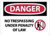 AccuformNMC "Danger - No Trespassing Under Penalty of Law", 10" Long x 14" Wide, Aluminum Safety Sign Rectangle, 0.04" Thick, Use for Security & Admittance D591AB - 02158749