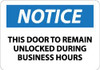AccuformNMC "Notice - This Door to Remain Unlocked During Business Hours", 10" Long x 14" Wide, Pressure-Sensitive Vinyl Safety Sign Rectangle, 0.004" Thick, Use for Accident Prevention N348PB - 04774089