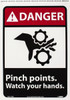 AccuformNMC "Danger - Pinch Points - Watch Your Hands", 14" Long x 10" Wide, Pressure-Sensitive Vinyl Safety Sign Rectangle, 0.004" Thick, Use for Accident Prevention DGA19PB - 05508726