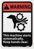 AccuformNMC "Warning - This Machine Starts Automatically - Keep Hands Clear", 10" Long x 7" Wide, Rigid Plastic Safety Sign Rectangle, 0.05" Thick, Use for Accident Prevention WGA1R - 05508981