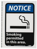 AccuformNMC "Notice - Smoking Permitted in This Area", 10" Long x 7" Wide, Pressure-Sensitive Vinyl Safety Sign Rectangle, 0.004" Thick, Use for Security & Admittance NGA3P - 05509310