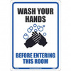 AccuformNMC "Wash Your Hands Before Entering This Room", 10" Wide x 14" High, Rigid Plastic Safety Sign Graphic: Hands with Bubbles, English, Rectangular, 0.05" Thick, Use for Restroom, Janitorial & Housekeeping WH2RB - 14346266