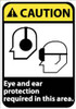 AccuformNMC "Caution - Eye and Ear Protection Required in This Area", 14" Long x 10" Wide, Pressure-Sensitive Vinyl Safety Sign Rectangle, 0.004" Thick, Use for Accident Prevention CGA24PB - 48495998
