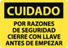 AccuformNMC "Cuidado - Por Razones de Seguridad Cierre Con Llave Antes de Empezar", 10" Long x 14" Wide, Aluminum Safety Sign Rectangle, 0.04" Thick, Use for Workplace/Safety SPC177AB - 62203229