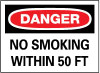 AccuformNMC "Danger - No Smoking Within 50 Feet", 10" Long x 14" Wide, Pressure-Sensitive Vinyl Safety Sign Rectangle, 0.004" Thick, Use for Accident Prevention D124PB - 63366405