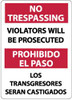 AccuformNMC "No Trespassing - Violators Will Be Prosecuted", 14" Long x 10" Wide, Pressure-Sensitive Vinyl Safety Sign Rectangle, 0.004" Thick, Use for Security & Admittance M732PB - 72310600