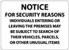AccuformNMC "Notice - For Security Reasons Individuals Entering or Leaving the Premises May Be Subject to Search of Their Vehicles", 14" Long x 20" Wide, Rigid Plastic Safety Sign, 0.05" Thick, Use for Security & Admittance M111RC - 73070617