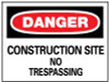 AccuformNMC "Danger - Construction Site - No Trespassing", 14" Long x 20" Wide, Aluminum Safety Sign Rectangle, 0.04" Thick, Use for Security & Admittance D248AC - 75204230