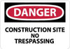 AccuformNMC "Danger - Construction Site - No Trespassing", 10" Long x 14" Wide, Pressure-Sensitive Vinyl Safety Sign Rectangle, 0.004" Thick, Use for Security & Admittance D248PB - 75204255