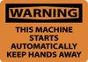 AccuformNMC "Warning - This Machine Starts Automatically - Keep Hands Away", 7" Long x 10" Wide, Pressure-Sensitive Vinyl Safety Sign Rectangle, 0.004" Thick, Use for Accident Prevention W403P - 80800436