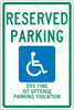 AccuformNMC "Reserved Parking $50 Fine 1st Offense Parking Violation," Handicap Symbol, 12" Wide x 18" High Aluminum Reserved Parking Sign 0.063" Thick, Green & Blue on White, Rectangle, Post Mount TMS304H - 37663549