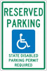 AccuformNMC "Reserved Parking State Disabled Parking Permit Required," Handicap Symbol, 12" Wide x 18" High Aluminum ADA Sign 0.063" Thick, Green & Blue on White, Rectangle, Post Mount TMS341H - 37665197