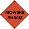 AccuformNMC "Mowers Ahead," 48" Wide x 48" High Nylon Construction Roadway Sign Black on Orange, Diamond, Engineer Grade Reflectivity, Sign Stand RUR5 - 72316060