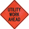 PRO-SAFE "Utility Work Ahead," 48" Wide x 48" High Vinyl Traffic Control Sign Black on Orange, Triangle, Reflective, Sign Stand 07-800-4046-L - 31666019
