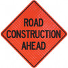 PRO-SAFE "Road Construction Ahead," 48" Wide x 48" High Vinyl Traffic Control Sign Black on Orange, Triangle, Reflective, Sign Stand 07-800-4036-L - 31666415