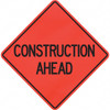 PRO-SAFE "Construction Ahead," 48" Wide x 48" High Vinyl Traffic Control Sign Black on Orange, Triangle, Sign Stand 07-800-4003-L - 31666522