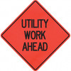 PRO-SAFE "Utility Work Ahead," 48" Wide x 48" High Vinyl Traffic Control Sign Black on Orange, Triangle, Sign Stand 07-800-4010-L - 31666555