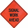 PRO-SAFE "Signal Work Ahead," 36" Wide x 36" High Vinyl Traffic Control Sign Black on Orange, Triangle, Reflective, Sign Stand 07-800-3120-L - 31666977
