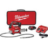 Milwaukee 10,000 Max psi, Flexible Battery-Operated Grease Gun 14 oz Capacity, 31 Strokes per oz, Includes Grease Gun, Gauge Hose Assembly, Coupler, 18 V Rechargeable Battery, 30-Minute Charger, Carrying Case & Carrying Strip 2646-21CT - 50878859