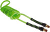 Coilhose Pneumatics 1/4" ID, 1/4 Thread, 10 ft. Long, Neon Green Polyurethane Coiled & Self Storing Hose 125 Max psi, Male Swivel x Male Swivel with Strain Relief PU14-10B-G - 48639900