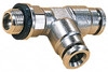 Norgren 10mm Outside Diam, 3/8 BSPP, Nickel Plated Brass Push-to-Connect Tube Male Swivel Run Tee 260 Max psi, Tube to Male BSPP Connection, Nitrile O-Ring 102681038 - 08038044