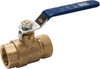 Midwest Control 1-1/2" Pipe, Full Port, Brass Full Port Ball Valve 2 Piece, FNPT x FNPT Ends, Vinyl Coated Metal Handle, 600 WOG, 150 WSP FBB-150NL - 62822010