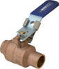NIBCO 3/4" Pipe, Full Port, Bronze Standard Ball Valve 2 Piece, Inline - One Way Flow, Soldered x Soldered Ends, Locking Lever Handle, 600 WOG, 150 WSP NJ830L8 - 09114695
