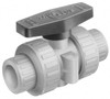 Plast-O-Matic Valves 1-1/4" Pipe, Full Port, CPVC True Union Design Ball Valve Inline - Two Way Flow, FNPT x FNPT Ends, Tee Handle, 175 WOG MBV125EPT-CP - 09100124