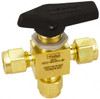 Parker Hannifin 3/8" Pipe, Brass, Three Way, Instrumentation Ball Valve 3,000 psi WOG Rating, Wedge Handle, PFA Seat 6A-MB6XPFA-BP - 86929866