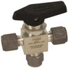 Parker Hannifin 1/4" Pipe, Compression x Compression x Compression CPI End Connections, Stainless Steel, Three Way, Instrumentation Ball Valve 2,500 psi WOG Rating, Wedge Handle, PFA Seat 4Z-MB4XPFA-SSP - 86929676