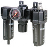 ARO Fluid Management 1/2 NPT Standard 3 Pc Filter-Regulator-Lubricator FRL Unit with Sight Glass & Pressure Gauge 150 SCFM, 250 Max psi, Metal Bowl, Manual Drain C38341-810 - 94487402
