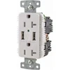 Hubbell Wiring Device-Kellems USB Receptacles, Number of USB Ports: 2, Number of Receptacles: 2, Charging Power (A): 5, Amperage: 20, Voltage: 125 VAC, NEMA Configuration: 5-20R USB20A5W - 98651508