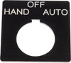 Schneider Electric Square, Plastic Legend Plate - Hand-Off-Auto Black Background, White Letters, 1.2 Inch Hole Diameter, 2-1/4 Inch Square 9001KN160BP - 69673143